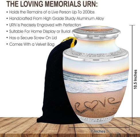 Beach Cremation Urns for Adult Ashes Male Female - Handcrafted Funeral Decorative Urns for Ashes Adult Male with Velvet Bag (Love Beach Memories No Medallion in Saudi Arabia