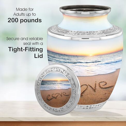Beach Cremation Urns for Adult Ashes Male Female - Handcrafted Funeral Decorative Urns for Ashes Adult Male with Velvet Bag (Love Beach Memories No Medallion in Saudi Arabia