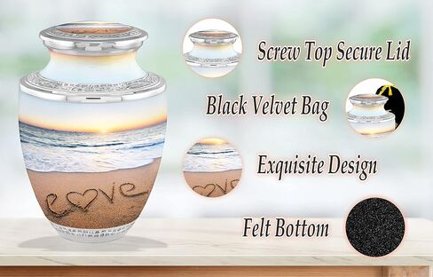 Beach Cremation Urns for Adult Ashes Male Female - Handcrafted Funeral Decorative Urns for Ashes Adult Male with Velvet Bag (Love Beach Memories No Medallion in Saudi Arabia