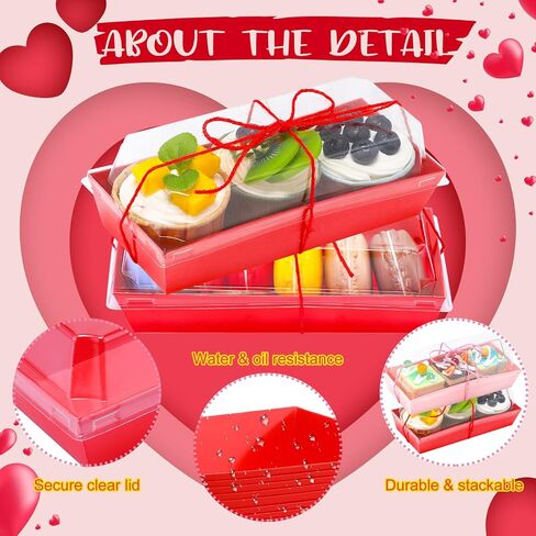 Layhit 100 Sets Charcuterie Boxes with Clear Lids and Rope Mothers Day Rectangle Cookie Boxes Pink Red Disposable Dessert Boxes Containers for Wedding Anniversary Party Favor Cookie Cake Sandwich in Saudi Arabia