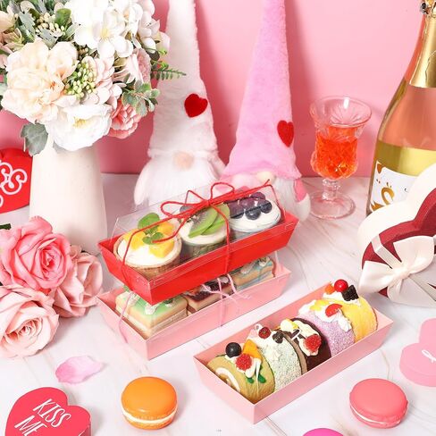 Layhit 100 Sets Charcuterie Boxes with Clear Lids and Rope Mothers Day Rectangle Cookie Boxes Pink Red Disposable Dessert Boxes Containers for Wedding Anniversary Party Favor Cookie Cake Sandwich in Saudi Arabia