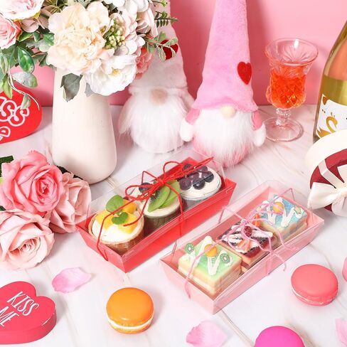 Layhit 100 Sets Charcuterie Boxes with Clear Lids and Rope Mothers Day Rectangle Cookie Boxes Pink Red Disposable Dessert Boxes Containers for Wedding Anniversary Party Favor Cookie Cake Sandwich in Saudi Arabia