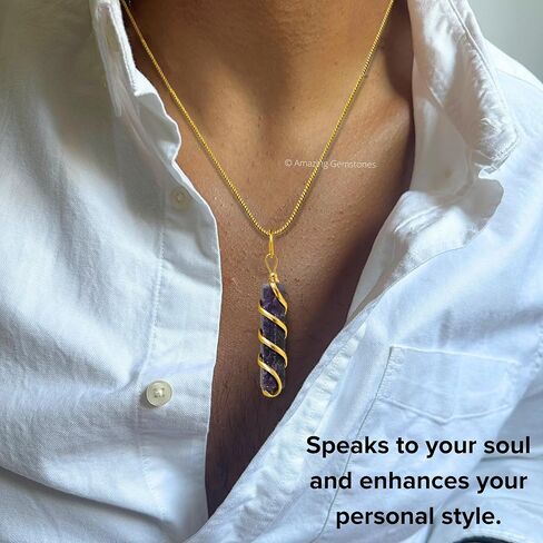 Labradorite Crystal Necklace Pendant For Women, Gold Wire Wrapped Dainty Minimalist Healing Crystal Necklaces For Men Kids Unisex Necklace Jewelry With 20" Inches Adjustable Chain & Leather Cord in Saudi Arabia
