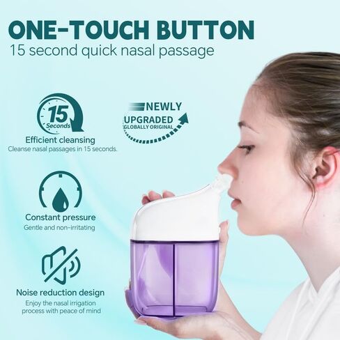 Nasal Irrigation System with 30 Saline Packets Nasal Care, Sinus Rinse Machine, Nasal Rinse Machine, Nasal Cleaner with Auto Waste Collection Function for Sinus, Nasal Allergies - Green in Saudi Arabia