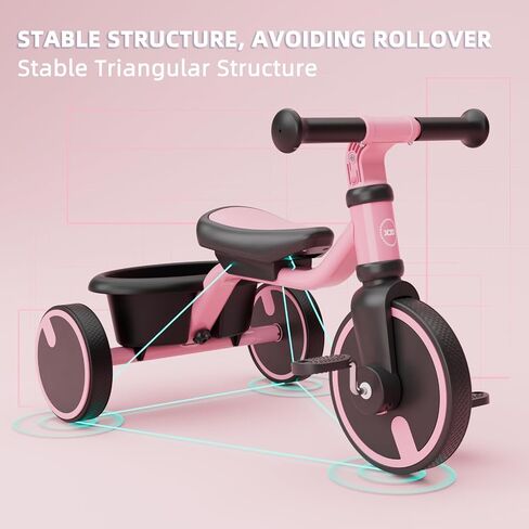 XJD Kids Tricycles for 1 to 3 Years Old, Toddler Tricycle Kids Trikes Tricycle for 2-3 Year Olds, Toddler Bike with PU Wheels, Adjustable Seat, Storage Basket, present Toys for Boy & Girl (Pink) in Saudi Arabia