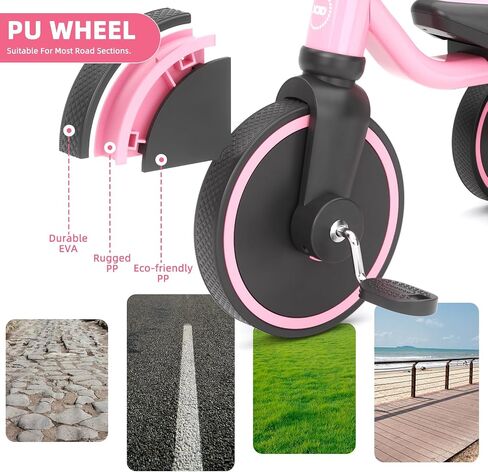 XJD Kids Tricycles for 1 to 3 Years Old, Toddler Tricycle Kids Trikes Tricycle for 2-3 Year Olds, Toddler Bike with PU Wheels, Adjustable Seat, Storage Basket, present Toys for Boy & Girl (Pink) in Saudi Arabia
