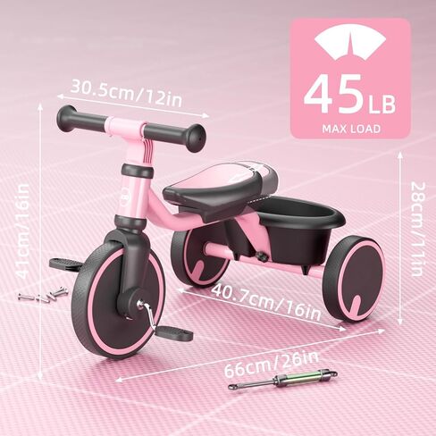 XJD Kids Tricycles for 1 to 3 Years Old, Toddler Tricycle Kids Trikes Tricycle for 2-3 Year Olds, Toddler Bike with PU Wheels, Adjustable Seat, Storage Basket, present Toys for Boy & Girl (Pink) in Saudi Arabia