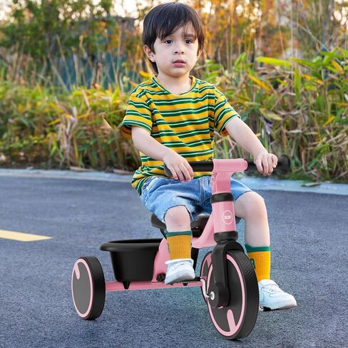 XJD Kids Tricycles for 1 to 3 Years Old, Toddler Tricycle Kids Trikes Tricycle for 2-3 Year Olds, Toddler Bike with PU Wheels, Adjustable Seat, Storage Basket, present Toys for Boy & Girl (Pink) in Saudi Arabia