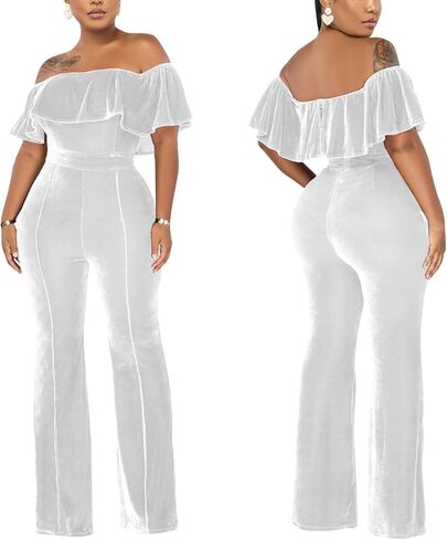 بذلة نسائية مثيرة بدون أكتاف من KnoInt بذلة طويلة أنيقة مكشكشة غير رسمية بأرجل واسعة وسراويل طويلة ملابس النادي in Kuwait