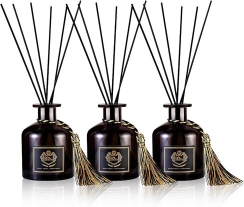 Reed Diffuser Set of 3, 50ML Home Fragrance Essential for Bathroom Accessories Bedroom Shelf Decor & Air Fresheners, House Decor Diffuser with 15 Black Reed Sticks (Sandalwood) in Saudi Arabia