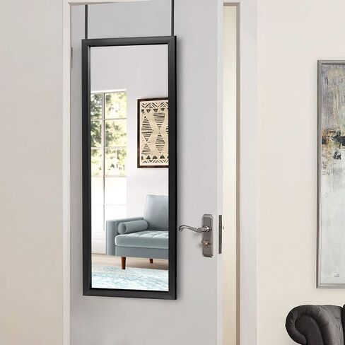 مرآة نيوتايب فوق الباب، 47 × 16 بوصة، الطول الكامل، مقاومة للكسر، بوليسترين، تصميم حديث، مثبتة على الحائط أو فوق الباب، للاستخدام الداخلي، أسود in Saudi Arabia