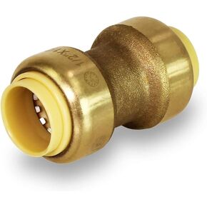 Everflow Supplies Pushlock UPSC12 1/2 Inch Long Push X Push Coupling for Push-Fit Fittings, Made with No Lead DZR Forged Brass, Connects PEX, CPVC, and Copper, Pre-Lubricated for Quick Installation