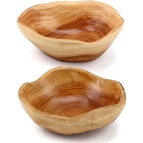 Varku 2PCS Decorative Wooden Bowls, Wood Fruit Bowls for Serving Fruits Candy Desserts, Creative Handmade Natural Wooden Bowls, Rustic Wood Bowls for Home Decor