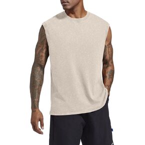 Muscle Sleeveless Shirts for Men Cotton Summer Plain Gym Workout Tank Tops Crewneck Solid Loose Fit Hippie Tanks