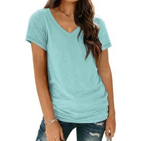 AUTOMET T Shirts Short Sleeve V Neck Tees for Women Fashion Tops Trendy Lightweight Soft Casual Summer Outfits Clothes 2024