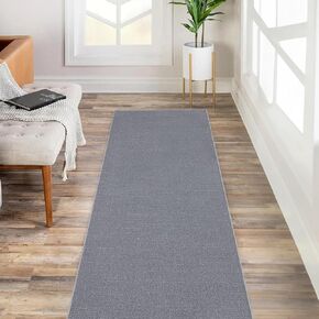Kapaqua Custom Length Solid Color Runner Rug Non Slip Rubber Backing for Hallway Stair Kitchen Living Room, Silver Gray, 23in X 13ft