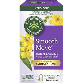 Traditional Medicinals Smooth Move Senna Laxative Capsules, Natural Herbal Constipation Relief, 50 Capsules (Pack of 1)