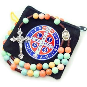 Rosary Beads Catholic for Women,Colored Pink Rosarios Catolicos Regalos para Mujer Baptism Favors for Guests,Catholic Gifts with Red Beads and Virgen de Guadalupe Medal,Bautizo Recuerdos with Pouch