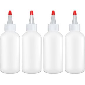 BRIGHTFROM Squeeze Bottles - 4 OZ Empty Plastic Containers for Dressing, Sauces & Condiments | Ketchup, Mustard, Syrup, Oil, Arts and Crafts | Leak Proof, BPA Free, Refillable | Red Top - Pack of 4