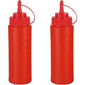 عبوتان من زجاجات ضغط البهارات البلاستيكية من الدرجة الغذائية، زجاجات بهار ضغط من البلاستيك مع غطاء ملتوي لقياس أغطية الصلصات وبهارات الكاتشب (أحمر) in Kuwait