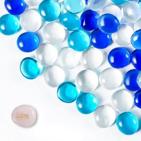 5 lbs Fire Glass Beads 1/2 inches Mixed Blue Color Glass Marbles, Decorative Glass Stones for Vase Fillers, Aquariums, Crafts, Candlestick Decorations, Home Décor