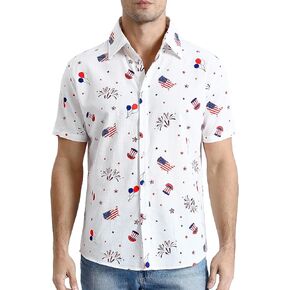 Funny World Mens Stylish Pattern Cotton Linen Slim Fit Button up Shirts