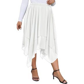 Verdusa Women's Plus Size Elastic High Waist Asymmetrical A Line Chiffon Midi Skirt in Kuwait