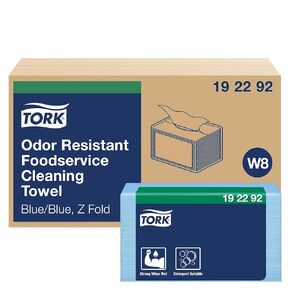Tork Odor Resistant Foodservice Cleaning Towel Blue W8, Z-Folded, 4 x 50 Cloths, 192292