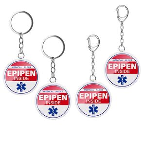 4 Pack Epipen Inside Keychain - Allergy Medical Alert Symbol Bag Tags Set, Double Side Key Tag for Zipper Pull Charm 1.4" for Adult