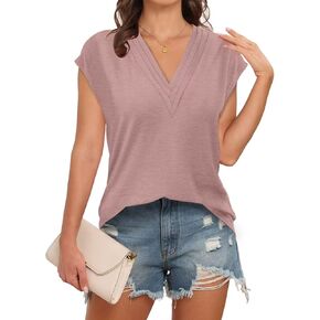 Womens Tank Tops Dressy Summer Tops 2024 Trendy Cap Sleeve Shirts Fashion Cute Loose Fit V Neck Short Sleeve Blouses