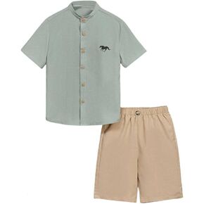 Verdusa Boy's Mock Neck Short Sleeve Shirt and Shorts Set Casual 2 Piece Outfits