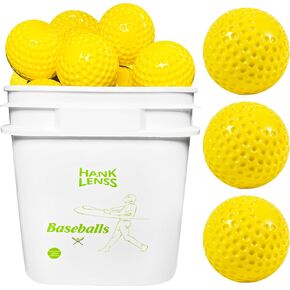 24 Pack Bucket of Dimpled Baseballs for Pitching Machine - Practice Balls for Hitting and Fielding, Rubber Baseballs for Hand-Eye Coordination
