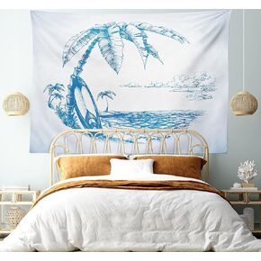 Ambesonne Winter Tapestry, Surreal Scenery of High Mountain Peaks and Snowy Coniferous Pine Trees Print, Wide Wall Hanging for Bedroom Living Room Dorm, 60" X 40", White and Blue