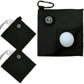 2-Pack Small Magnetic Golf Towel with Clip, Microfiber Waffle Design - Industrial Strength Magnet for Glof Balls, Golf Bags, Carts Clubs - Black in Kuwait