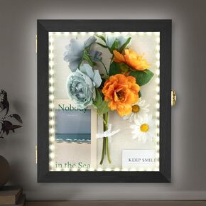 Shadow Box Frame 11x14IN with LED, Wooden 3D Pictures Display Caes Wall Mount Acrylic Frount 98% UV Protection for Dried Flowers, Crafts, Tickets, Photos, Souvenir