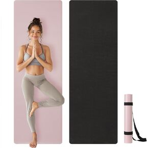 Navaris 4mm Pilates Mat - Yoga Workout PU & Rubber Mat - Ideal for Indoor, Outdoor, and Home Training - Non-Slip Exercise Fitness Mats for Men and Women - Pink & Black