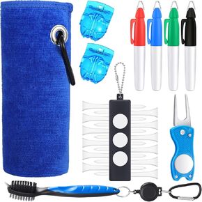 Sumind 22 Pcs Golf Accessory Kit Include 1 Pc Golf Towel 4 Pcs Golf Marking Pen 2 Pcs Golf Line Marker 1 Pc Golf Brush 1 Pc Golf Tee Holder with 12 Pcs Golf Tee 1 Pc Golf Repair Tool…