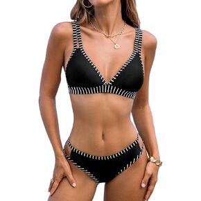 CUPSHE Women's Bikini Set Two Piece Swimsuits Strappy Mid Rise V Neck Cutout Adjustable Double Straps