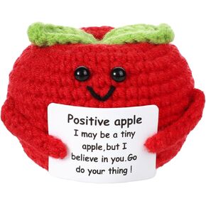 Funny Positive Apple, 1.97 Inch Cute Knitted Apple Doll Big Butt Potato with Mouth Positive Card Emotional Support Crochet Plush Cheer Birthday Gift for Friends Family Home Office Decoration