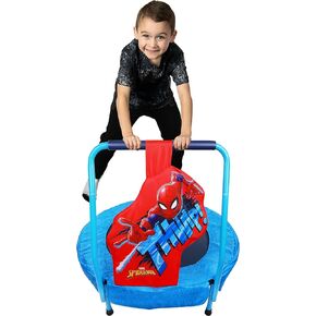 Marvel Spider-Man Trampoline for Kids, Indoor Mini Toddler Trampoline with Foam Handle Bar, Round Jumping Mat, Blue