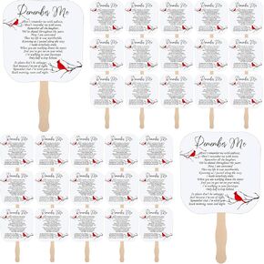 Teling 50 Pcs Funeral Favors Fans Cardinals Memorial Gift Paper Fans Handheld Remember Me Hand Held Parlor Fans Thick Paper Fans with Wooden Handle Hand for Guest Services Condolence Sympathy Gift