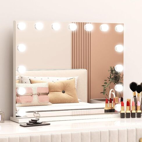 Vanity Mirror with Lights, Hollywood Lighted Makeup Mirror with 15 Dimmable Led Bulbs, 3 Color Lighting Modes, USB Charging Port Touch Control 10x Magnification 22.2 × 17.3 inch in Saudi Arabia
