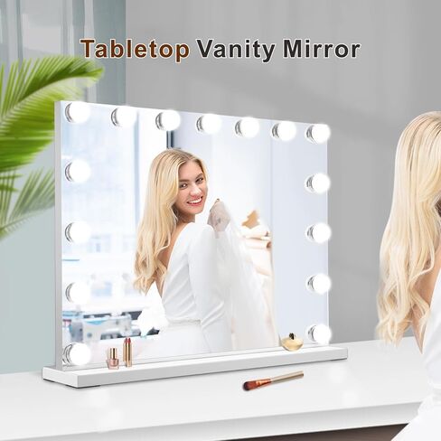 Vanity Mirror with Lights, Hollywood Lighted Makeup Mirror with 15 Dimmable Led Bulbs, 3 Color Lighting Modes, USB Charging Port Touch Control 10x Magnification 22.2 × 17.3 inch in Saudi Arabia