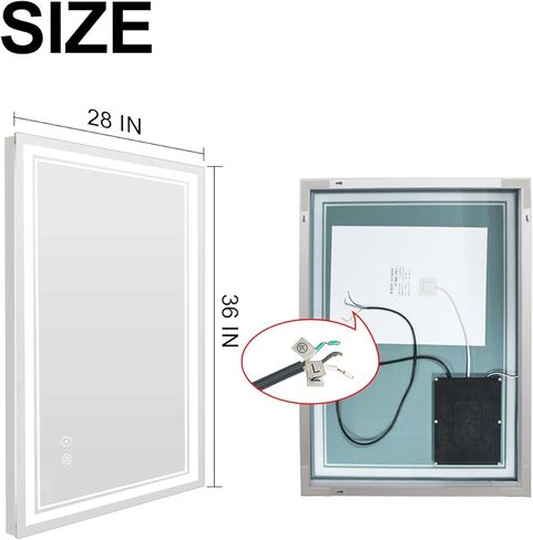 مرآة حمام LED من SaniteModar، مرآة حمام مقاس 36 × 28 بوصة مع أضواء، قابلة للتعتيم 3 ألوان أكثر سطوعًا، مرآة زينة مثبتة على الحائط مضادة للضباب مع لمسة أفقية/عمودية... in Kuwait