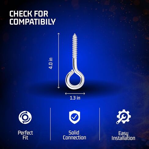 قطارة بولت - خطافات عين لولبية مقاومة للصدأ مقاس 3/8 بوصة × 2.5 بوصة - 10 عبوات - براغي خطافات عين شديدة التحمل - 18-8 (304) من الفولاذ المقاوم للصدأ للاستخدام الداخلي/الخارجي - الطول الإجمالي 4 بوصات in Kuwait