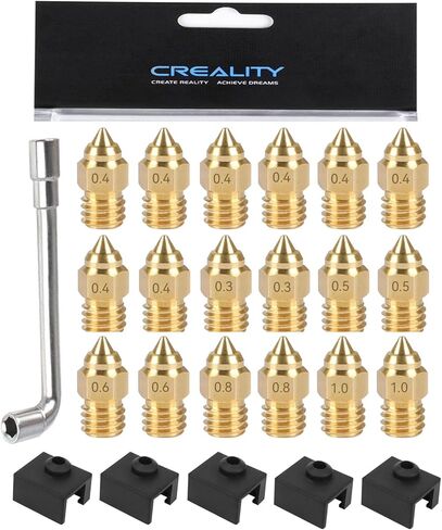 Creality Original Ender 3 S1 18Pcs Nozzle and Silicone Sock, 5pcs Silicone Sock, 8pcs 0.4mm Nozzle, 2pcs 0.3/0.5/0.6/0.8/1.0mm Nozzle, 1pcs Nozzle Wrench, for Ender 3 S1/Ender 3 S1 Pro/Ender 3 S1 Plus in Kuwait