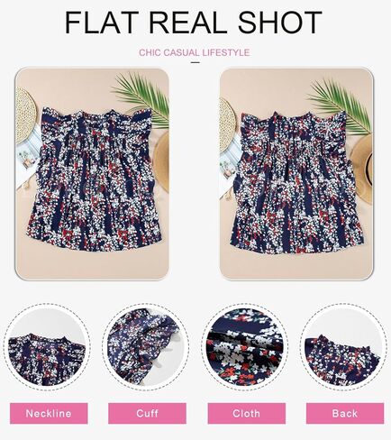 Dokotoo ملابس علوية نسائية صيفية كاجوال بياقة دائرية وطبعة زهور قمصان بيبي دول بأكمام قصيرة مكشكشة in Kuwait