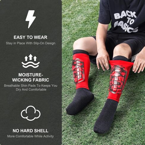 Soccer Shin Guards Kids Youth, Shin Guard Sleeves for Boys Girls Adults Men Women, Protective Soccer Equipment for 2-18 Years Old Boys Girls, High Impact Resistant Breathable Comfortable in Saudi Arabia