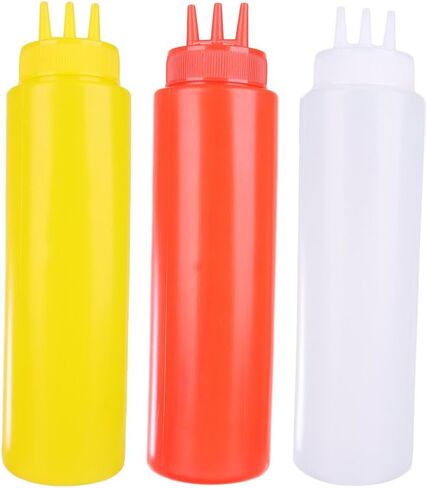 3 Pcs Condiment Squeeze Bottles 3-Hole Plastic Dispenser Container Tomato Sauce Dispensers Sauce Squeeze Bottles (24 OZ, 650 ML) in Saudi Arabia