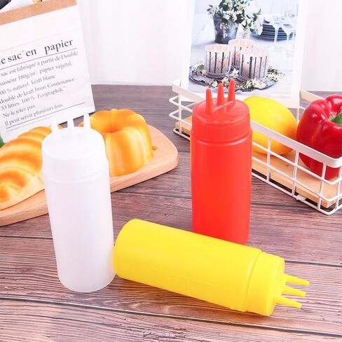 3 Pcs Condiment Squeeze Bottles 3-Hole Plastic Dispenser Container Tomato Sauce Dispensers Sauce Squeeze Bottles (24 OZ, 650 ML) in Saudi Arabia